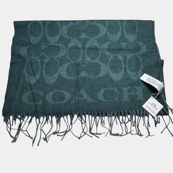 COACH Signature Logo C Scarf Muffler Wool Silk Angora Blend Turquoise F39703 NEW - Picture 1 of 7